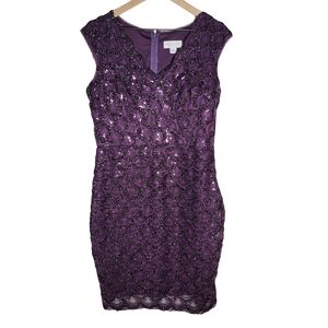 Jackie Jon Sequin Purple Scallop Sheath Dress Size 8 NWT